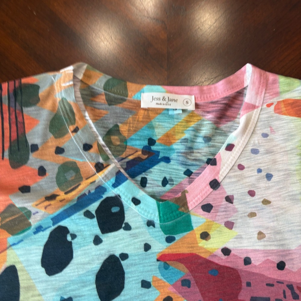 Jess & Jane T Shirt Dot Abstract Geometric Artsy Colorblock Small Multi Womens - Picture 6 of 11